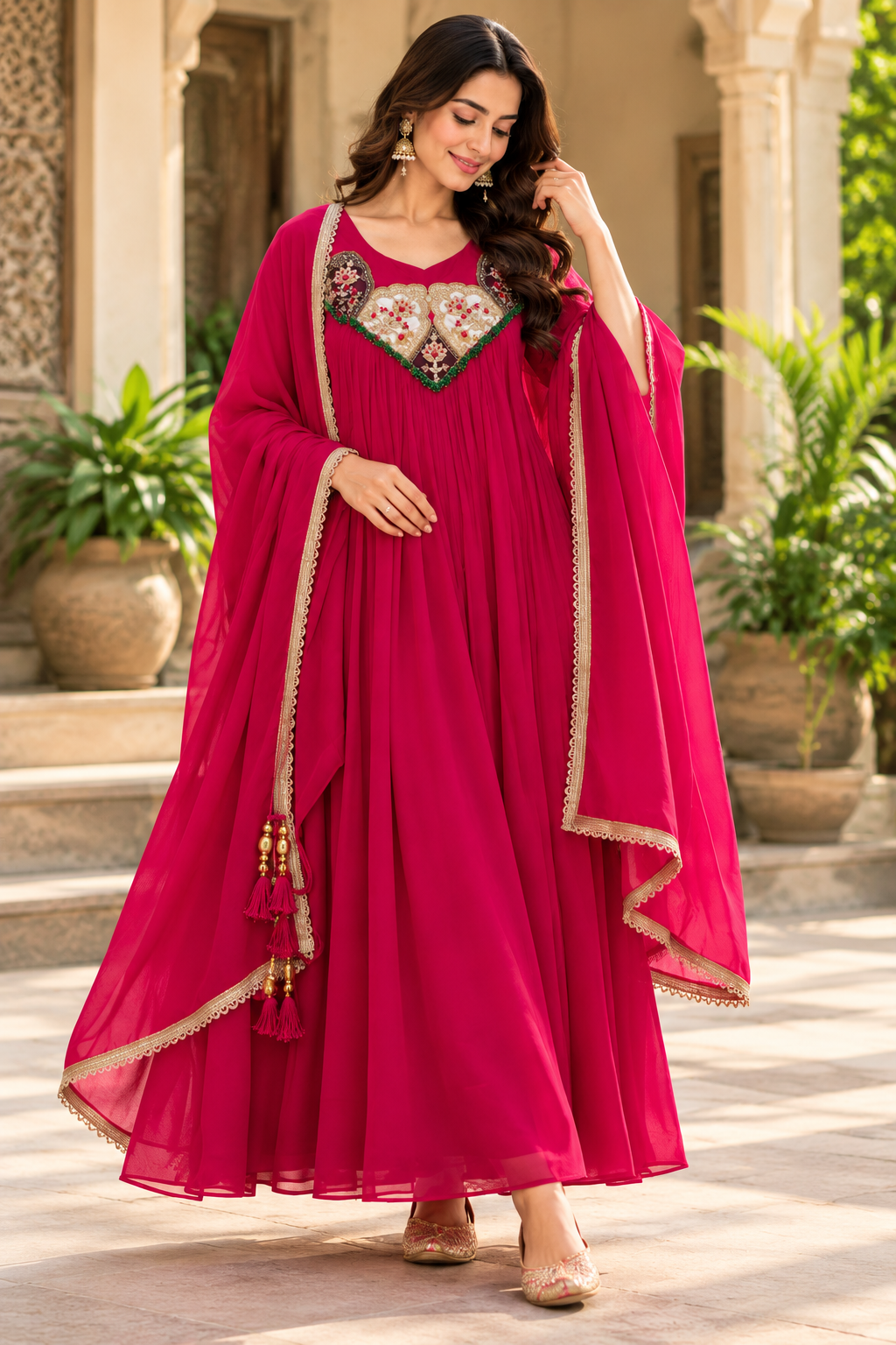 Mul Chanderi Hand Work Ethnic Pair Set | Kurta, Pant & Dupatta – POONAMIKA