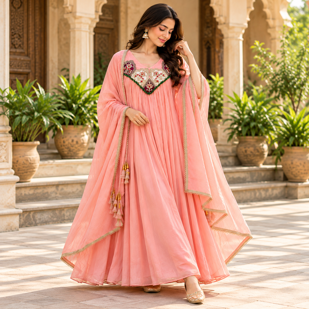 Mul Chanderi Hand Work Ethnic Pair Set | Kurta, Pant & Dupatta – POONAMIKA