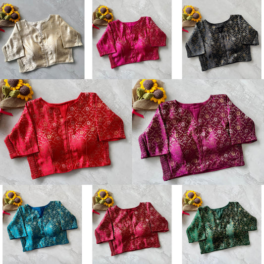 Side Elastic Banarasi Silk Blouse with Weaving Work | POONAMIKA