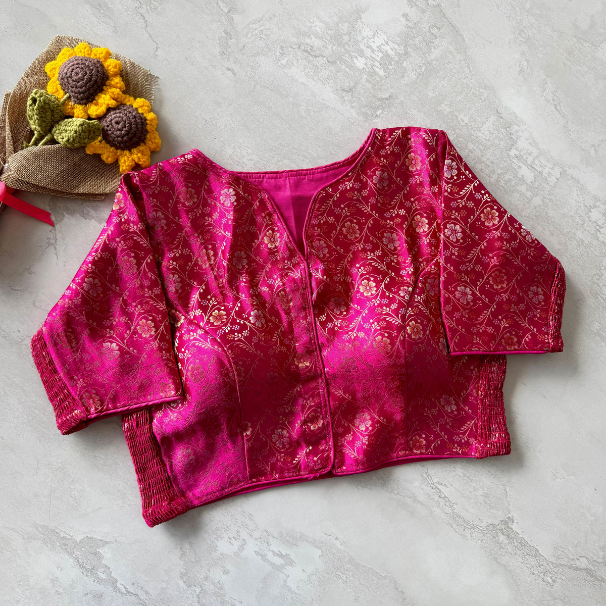 Side Elastic Banarasi Silk Blouse with Weaving Work | POONAMIKA