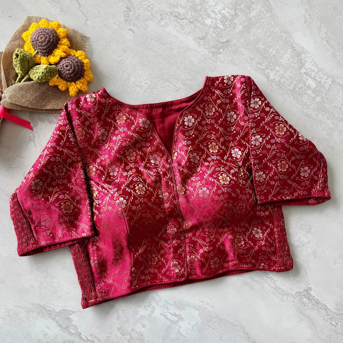 Side Elastic Banarasi Silk Blouse with Weaving Work | POONAMIKA