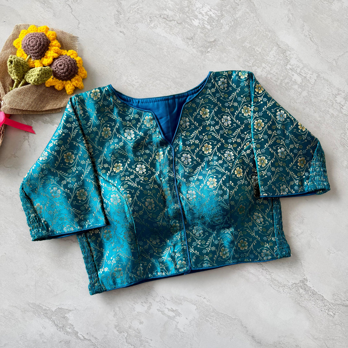 Side Elastic Banarasi Silk Blouse with Weaving Work | POONAMIKA