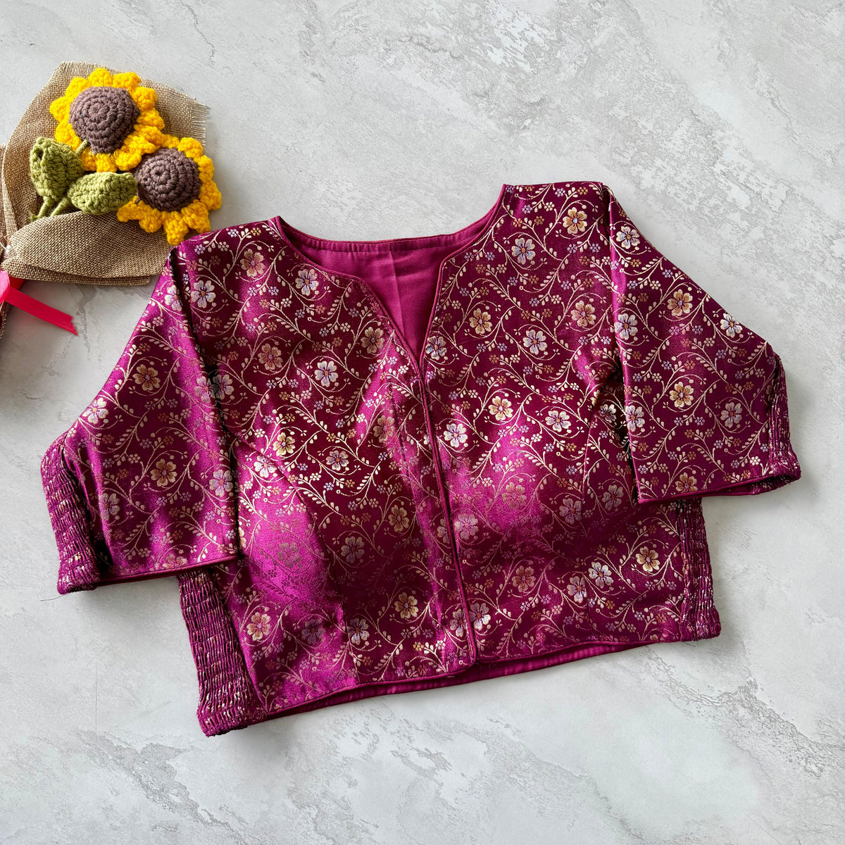Side Elastic Banarasi Silk Blouse with Weaving Work | POONAMIKA