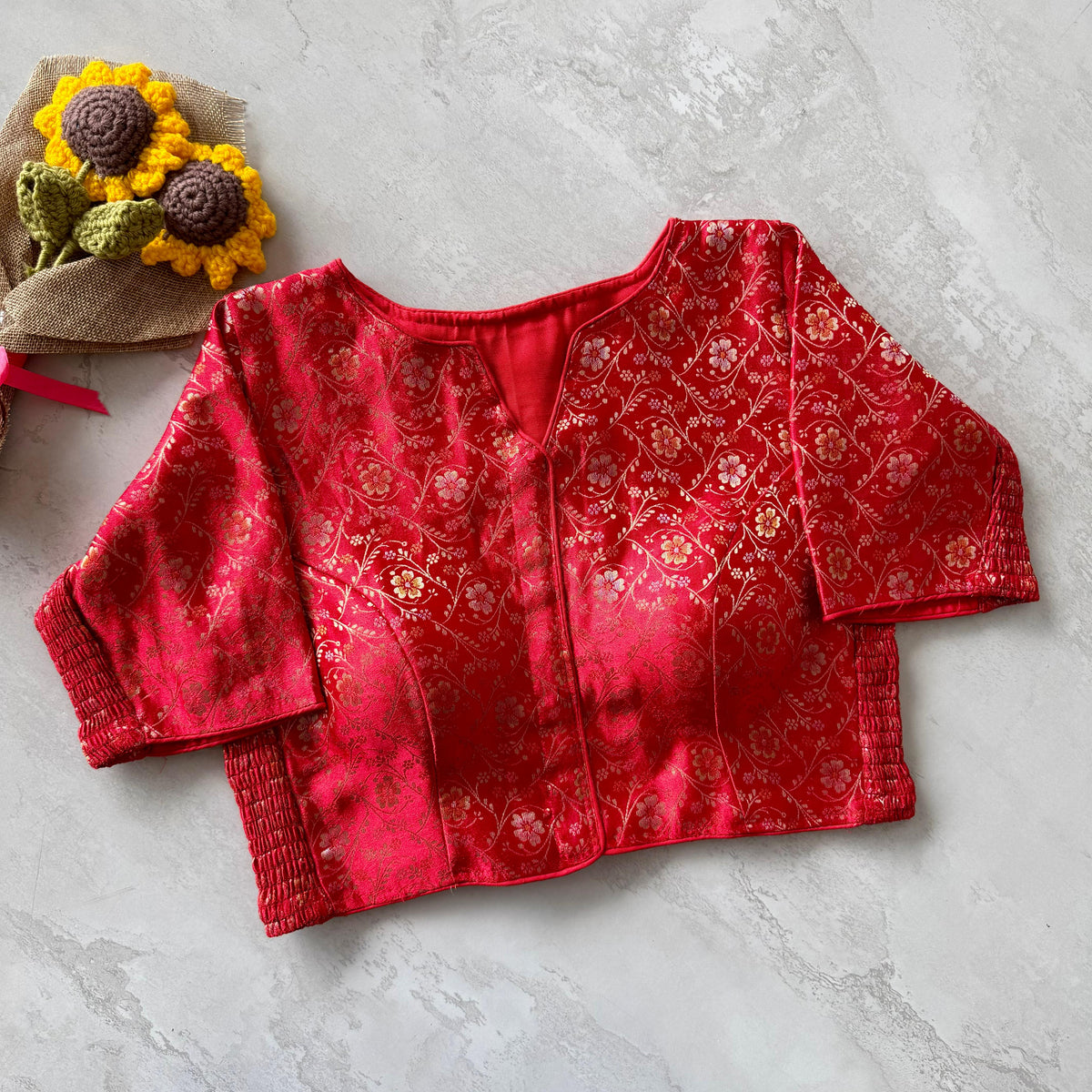 Side Elastic Banarasi Silk Blouse with Weaving Work | POONAMIKA