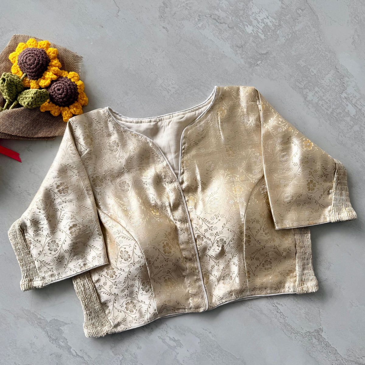 Side Elastic Banarasi Silk Blouse with Weaving Work | POONAMIKA