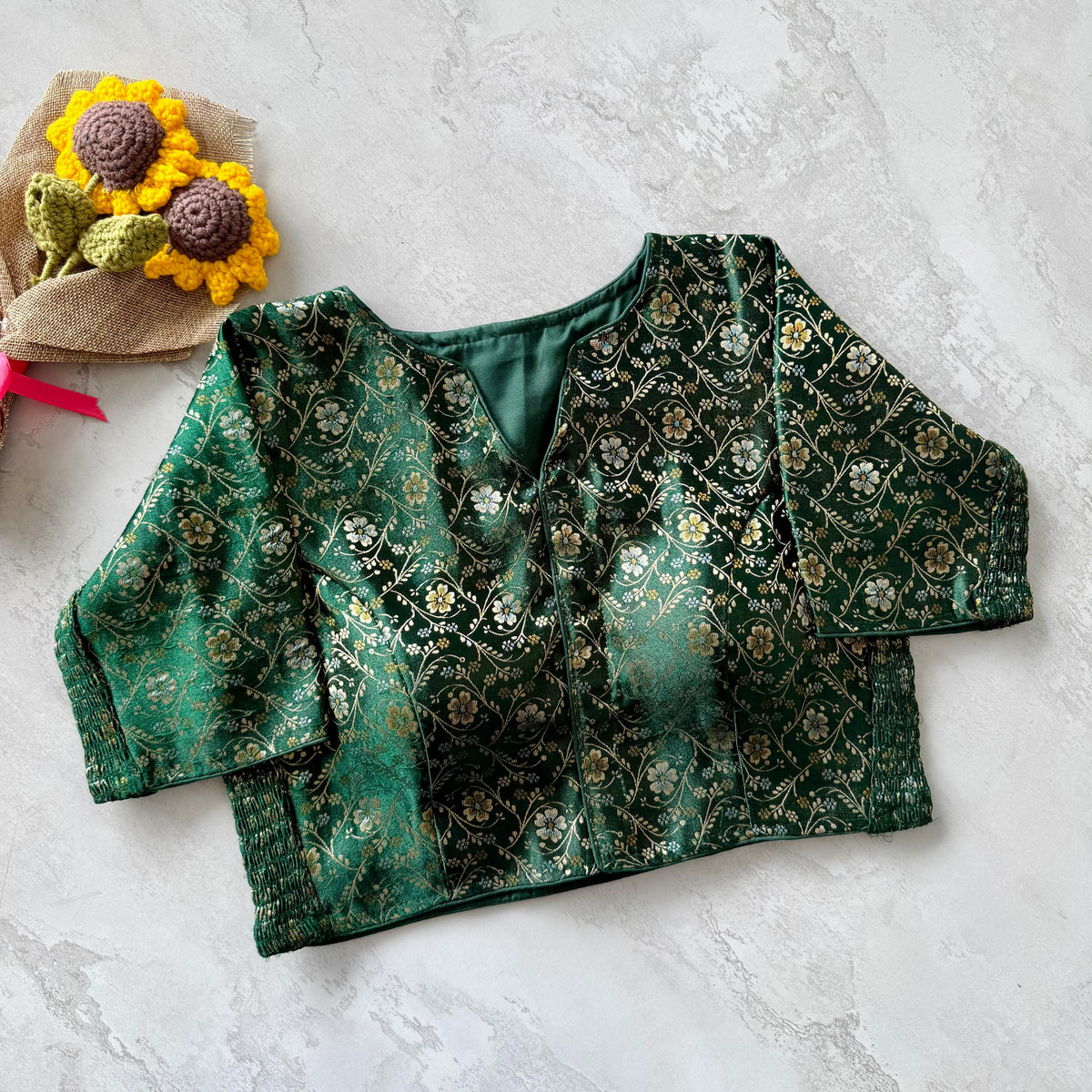 Side Elastic Banarasi Silk Blouse with Weaving Work | POONAMIKA