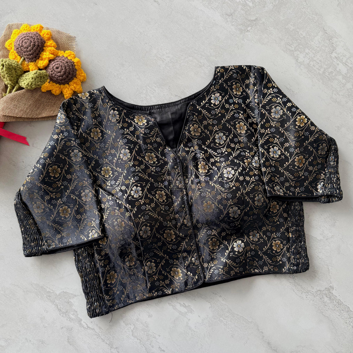 Side Elastic Banarasi Silk Blouse with Weaving Work | POONAMIKA
